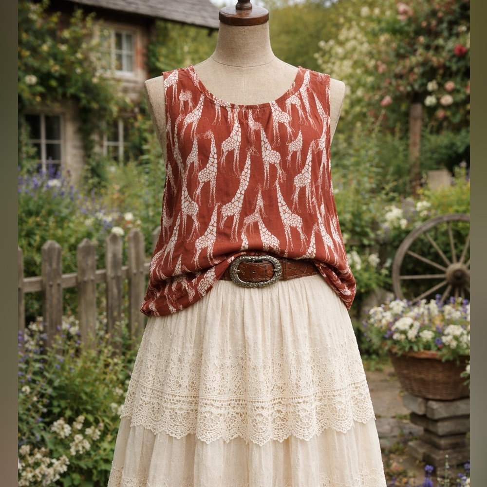 Free People Giraffe Print Sleeveless Flowy Silk Blouse